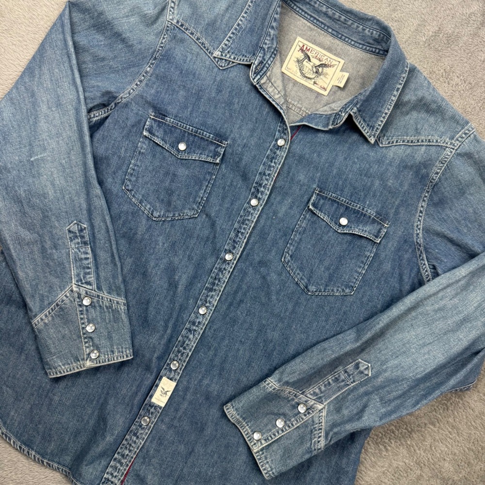 American Living Denim Western Shirt Women XL Blue Excellent Pearl Snap Cotton